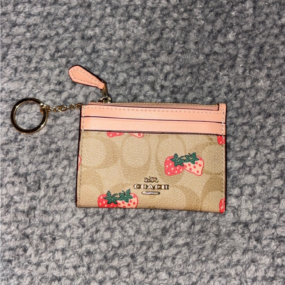 Coach Tan and Pink Strawberry Card Holder